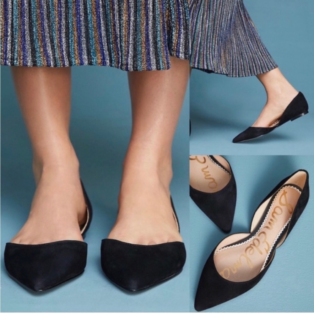 SAM EDELMAN Womens “Rodney” Pointed Toe Flats in Black Patent